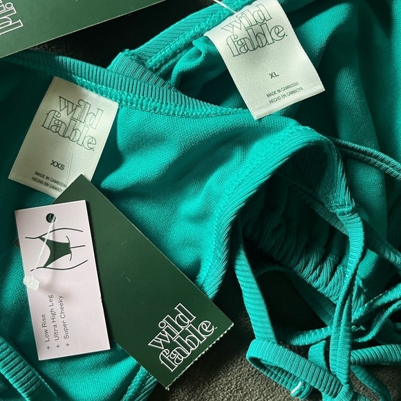 NWT Wild Fable XL / XXS Ribbed Teal Halter Triangle Bikini SET Side Tie Cheeky - Picture 11 of 13